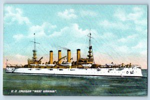 US Navy Ship Postcard US Cruiser West Virginia c1910's Unposted Antique
