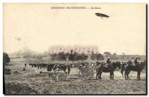 Postcard Old Army Artillery Maneuvers Zeppelin Airship