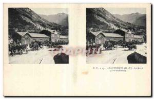 Stereoscopic Card - Cauterets - La Gare - Old Postcard