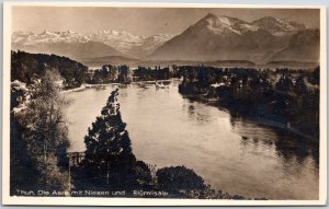 Thun Die Aare Mit Niesen Und Blümlisalp Switzerland Real Photo RPPC Postcard