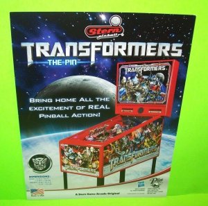 Transformers Home Model Pinball Flyer Original 2012 NOS 8.5 x 11