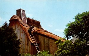 Massachusetts Plymouth Thatcher Working On Roof Of Hopkins House At Plimouth ...