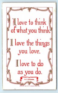 ARTS & CRAFTS  Postcard I LOVE the THINGS YOU LOVE c1908 Sheahan Postcard