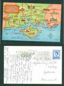 United Kingdom.1966 English Channel Map. Hampshire,Isle Of Wight. Adr: Denmark