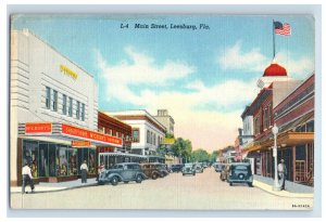 Vintage Main Street Leesburg Fla Postcard P167E