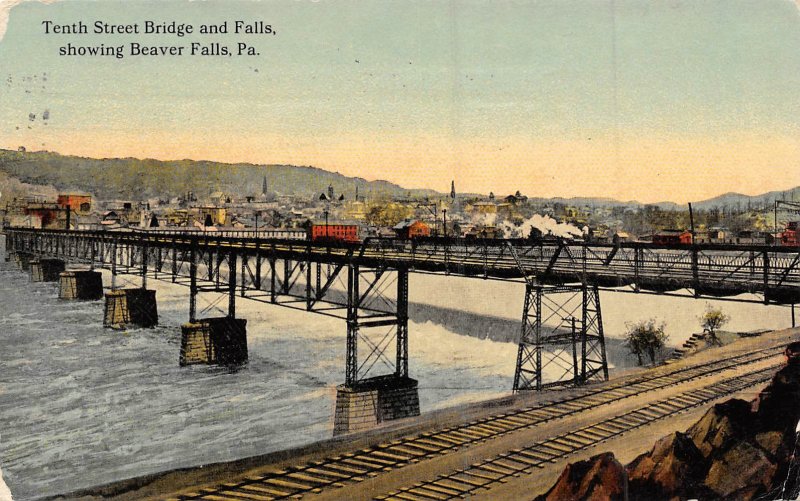 Tenth Street Bridge Beaver Falls Pennsylvania 1915 postcard