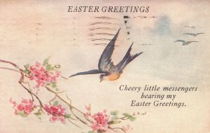 Easter Greetings Cherry Little Messenger Eastertide Wishes Vintage Postcard 1921