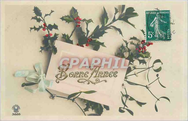 Old Postcard Happy New Year Flowers