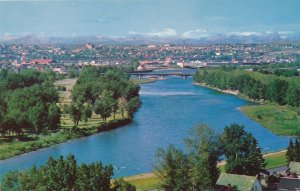 Bow River through Downtown Calgary AB, Alberta, Canada