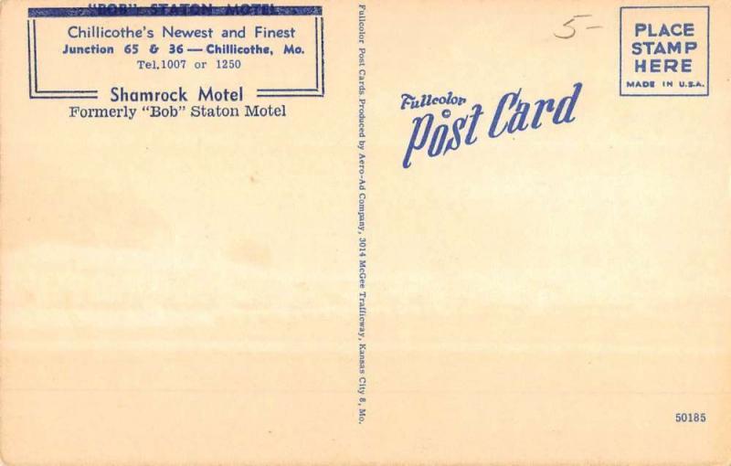 Chillicothe Missouri Shamrock Motel Street View Antique Postcard K53206