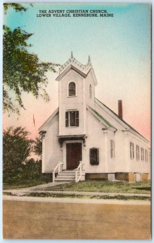 KENNEBUNK, Maine ME  Handcolored ADVENT CHRISTIAN CHURCH Lower Village  Postcard