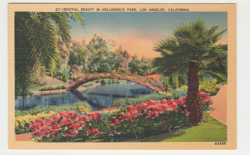 P2231 vintage postcard restful beauty in hollenbeck park los angeles calif