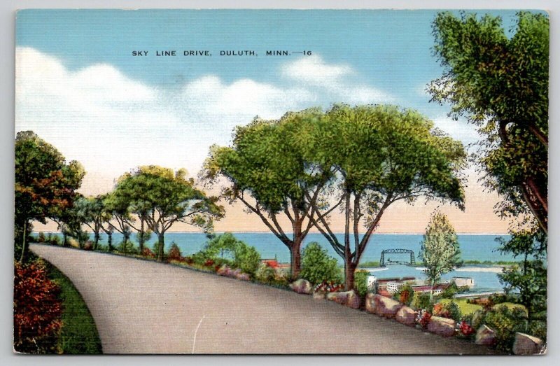 MN Duluth Lake Shore Drive Linen Postcard I27