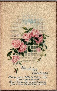 c1910 BIRTHDAY GREETINGS ROSES TRELLIS POETIC UNPOSTED POSTCARD 38-118