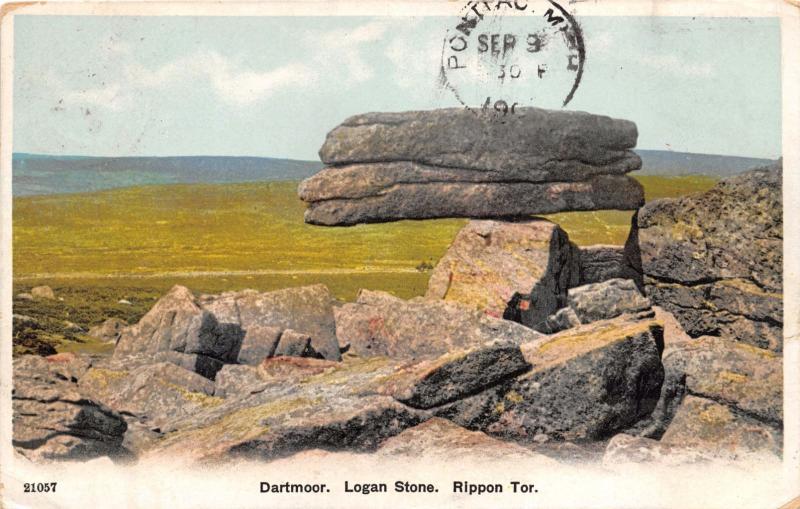 DARTMOOR DEVON UK LOGAN STONE ROCKING STONE RIPPON TOR POSTCARD 1930