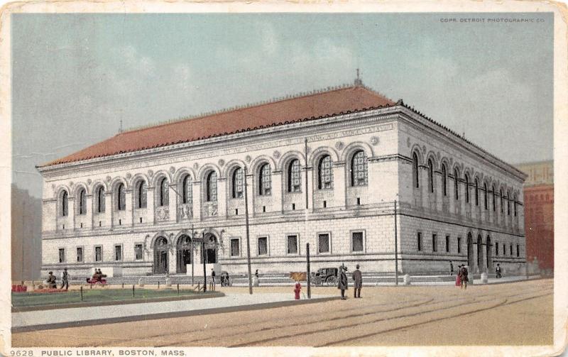 Boston Massachusetts~Public Library~Arched Windows/Doors~People on Sidewalk~1912