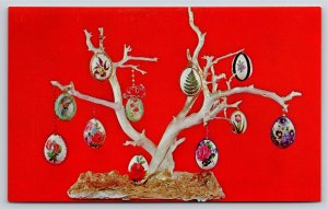 Advertising~Eggs In Trees Egg-Citing Eggs By Della Muskegon MI~Vintage Postcard