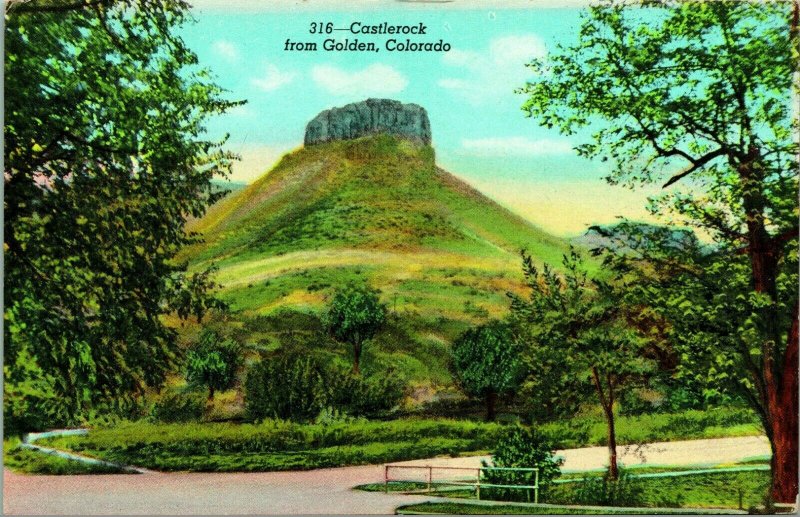 Vtg Linen Postcard Castlerock Castle Rock From Golden Colorado CO UNP