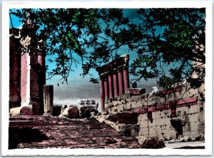 VINTAGE POSTCARD CONTINENTAL SIZE HAND-TINTED RPC BACCHUS TEMPLE BAALBEK LEBANON