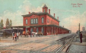 UNION TRAIN DEPOT RAILROAD STATION ERIE PENNSYLVANIA DPO POSTCARD 1911