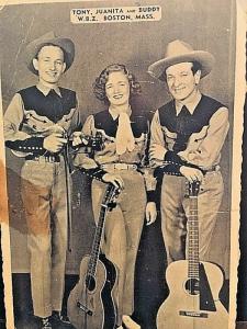 Postcard  W.B.Z. Boston, MA Tony, Juanita and Buddy. Musical Trio             W2