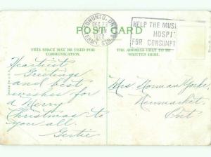 Bent Corner 1922 CHRISTMAS - SANTA LOOKS DOWN THE CHIMNEY o2991