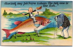 postcard fish comic - Having my picture taken. The big one is the fish.