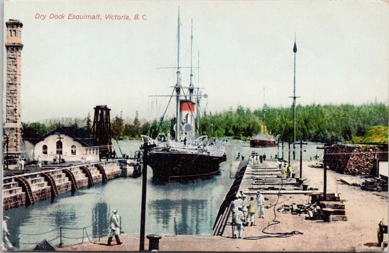 Dry Dock Esquimalt Victoria BC Ship Vancouver Island Barber Bros Postcard H62