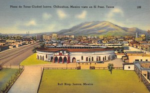 Juarez Mexico 1940s Postcard Bull Ring Plaza De Toros Vista El Paso Texas