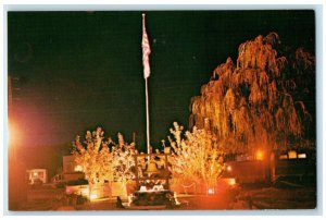 1960 Oak Tree Mobile Home Park Nighttime View Entrance Way Salt Indiana Postcard