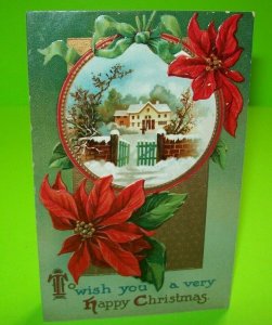 Vintage Happy Christmas Postcard Antique Embossed Original Germany Winter Scene