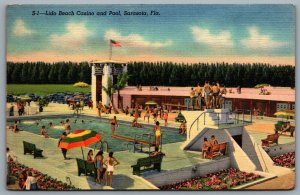 Postcard Sarasota FL c1940s Lido Beach Casino and Pool Defunct Linen