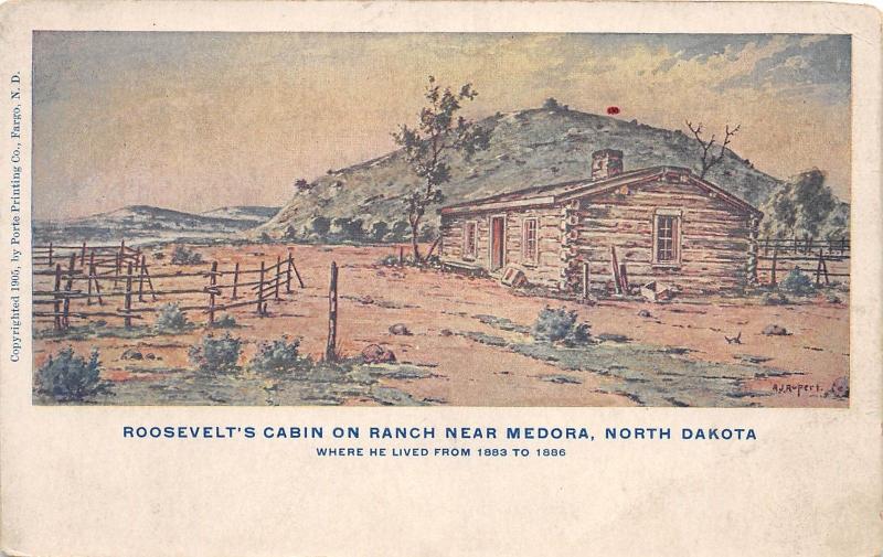 North Dakota ND Postcard c1910 MEDORA President Roosevelt's Cabin on Ranch