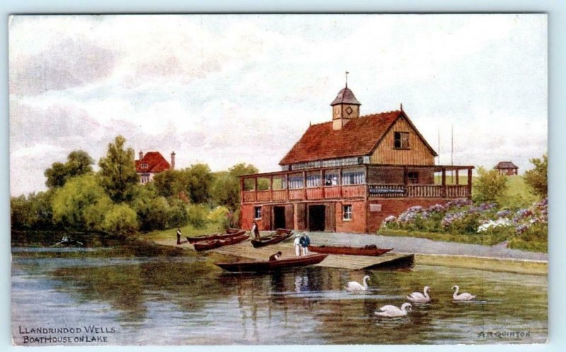 2 Postcards LLANDRINDOD WELLS, Wales UK ~ Boathouse Lake PUMP HOUSE HOTEL 1910s