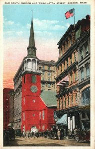 USA Old South Church And Washington Street Boston Massachusetts Postcard 08.91