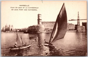 Marseille Fort St. Jean Et La Cathedrale France ~ Boats & Ships Postcard