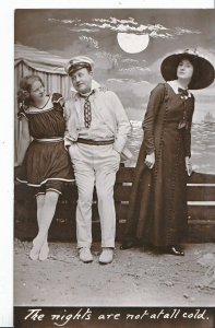 Romance Postcard - The Nights Are Not At All Cold - Two Ladies & One Man   MB937