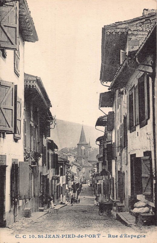France St Jean Pied De Port Rue d'Espagne Street vintage postcard