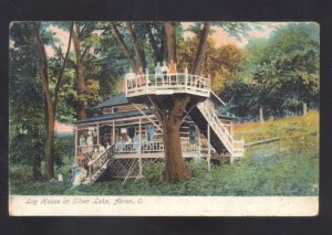 AKRON OHIO SILVER LAKE LOG HOUSE VINTAGE POSTCARD 1906
