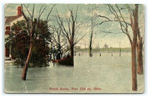 1913 Flood Scene Port Clinton Ohio People In Paddle Boat  