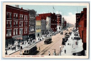 Davenport Iowa IA Postcard Second Street Brady Streetcar c1910 Vintage Antique