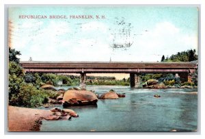 Republican Covered Bridge Franklin New Hampshire NH 1910 DB Postcard T3