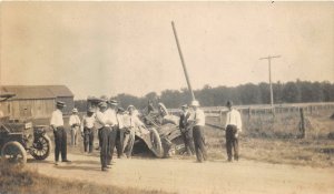 J7/ Colby Wisconsin RPPC Postcard c1910 Car Accident Disaster Crowd Men 61