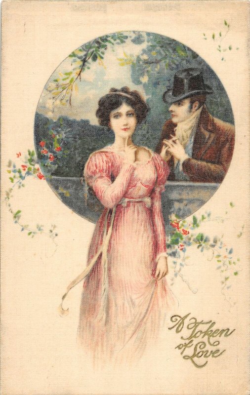 F99/ Valentine's Day Love Holiday Postcard c1910 SILK Pretty Girl Man 20