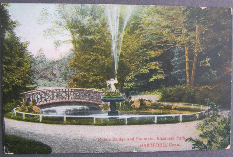 Rustic Bridge and Fountain Elizabeth Park Hartford CT Richter Bros Postcard 1910 