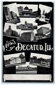 c1905's Views Multiview Buildings Monument Streets Decatur Illinois IL Postcard