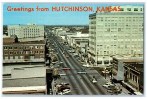 c1960's Greetings From Hutchinson Kansas KS City Center Main Street Postcard