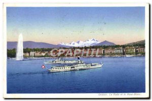 Old Postcard Geneve La Rade And Mont Blanc Boat