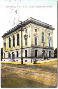 VINTAGE POSTCARD THE U.S. COURT HOUSE AND POST OFFICE AT JAMESTOWN N.Y. 1908