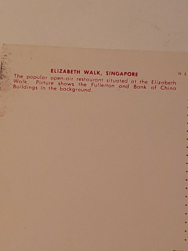 Vintage postcard Elizabeth Walk Singapore Fullerton Bank of China Ocean  735